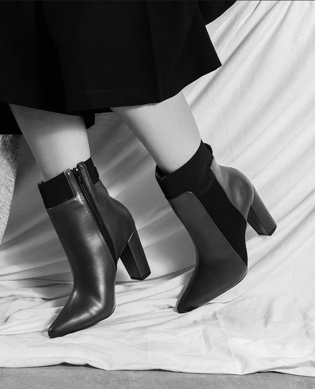 Women's Pointed Toe Block Heel Zipper Ankle Boots