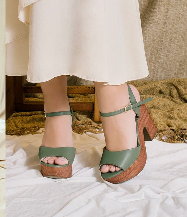 Women's Wedge Platform Sandals Peep Round Toe Chunky Heeled Pumps Shoes
